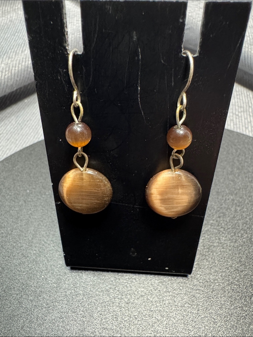 VTG Source Unknown Brown Bead Drop Earrings